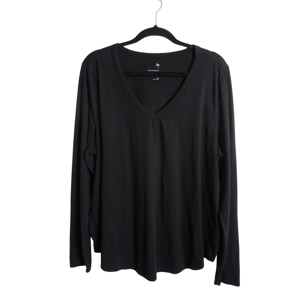 SO Long Sleeve Tee XXL Basic Minimalist Black V-Neck Shirt